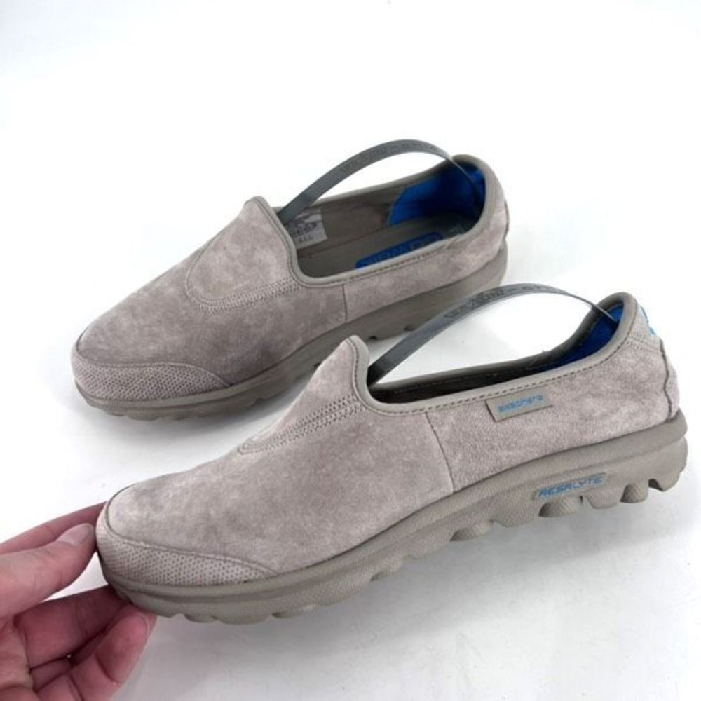 Skechers Women's Go Walk Suede Leather Slip-On Comfort Sneaker Shoes Gray Sz 6.5